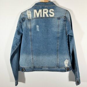 JUDITH MARCH Custom Beaded MRS. Denim Wedding Jacket Size M
